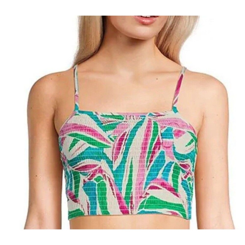 Love & Piece Collective Tropical Printed Sleeveless Smocked Crop Top Sz XL New